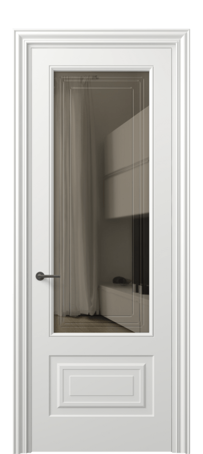 Межкомнатная дверь Mascot 8442 Матовый светло-серый Прозрачное бронзовое стекло с гравировкой "Грани", триплекс Цена 69959 ₽ | Volhovec