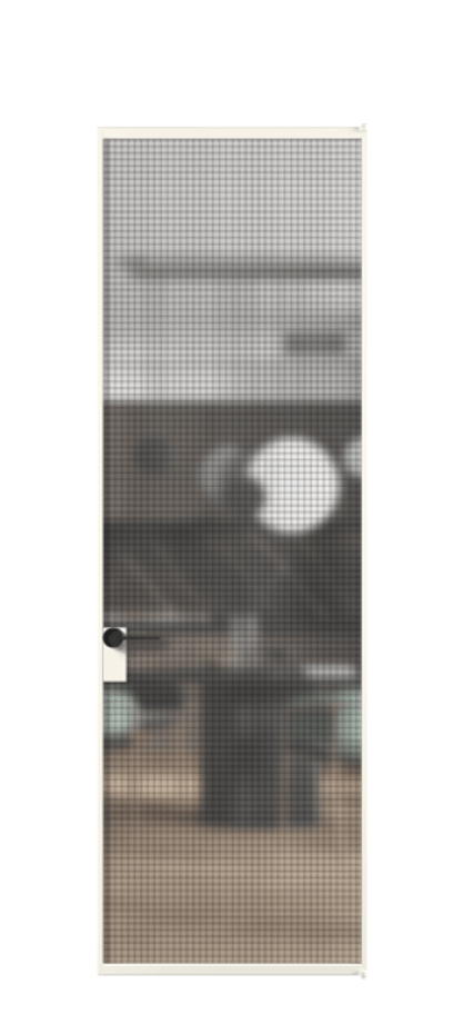 Алюминиевая дверь АЛПЛ040.01 Алюминий пудровый белый Декоративное стекло с сеткой "Mesh silver", триплекс Цена 125570  | Volhovec