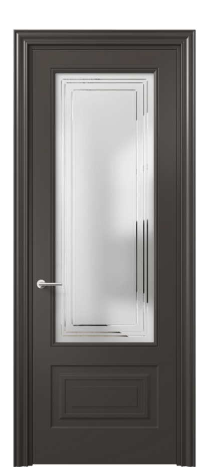 Межкомнатная дверь Mascot 8442 Матовый антрацит Сатинированное стекло с гравировкой "Грани", триплекс Цена 69959 ₽ | Volhovec