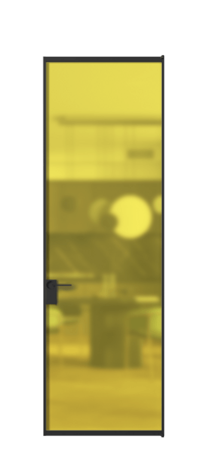 Алюминиевая дверь АЛПЛ040.01 Алюминий Черный Сатинированное жёлтое стекло, триплекс Цена 22562440  | Volhovec