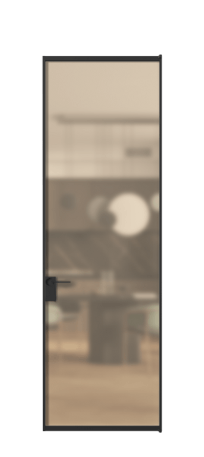 Алюминиевая дверь АЛПЛ040.01 Алюминий Черный Сатинированное оранжевое стекло, триплекс Цена 22562440  | Volhovec