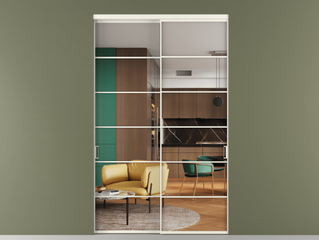 Перегородка Формато внутри проёма 2 створки АЛПР 040.04 Алюминий жемчужный Прозрачное стекло "Кристал Вижн", калёное Цена 493900 ₽  | Volhovec