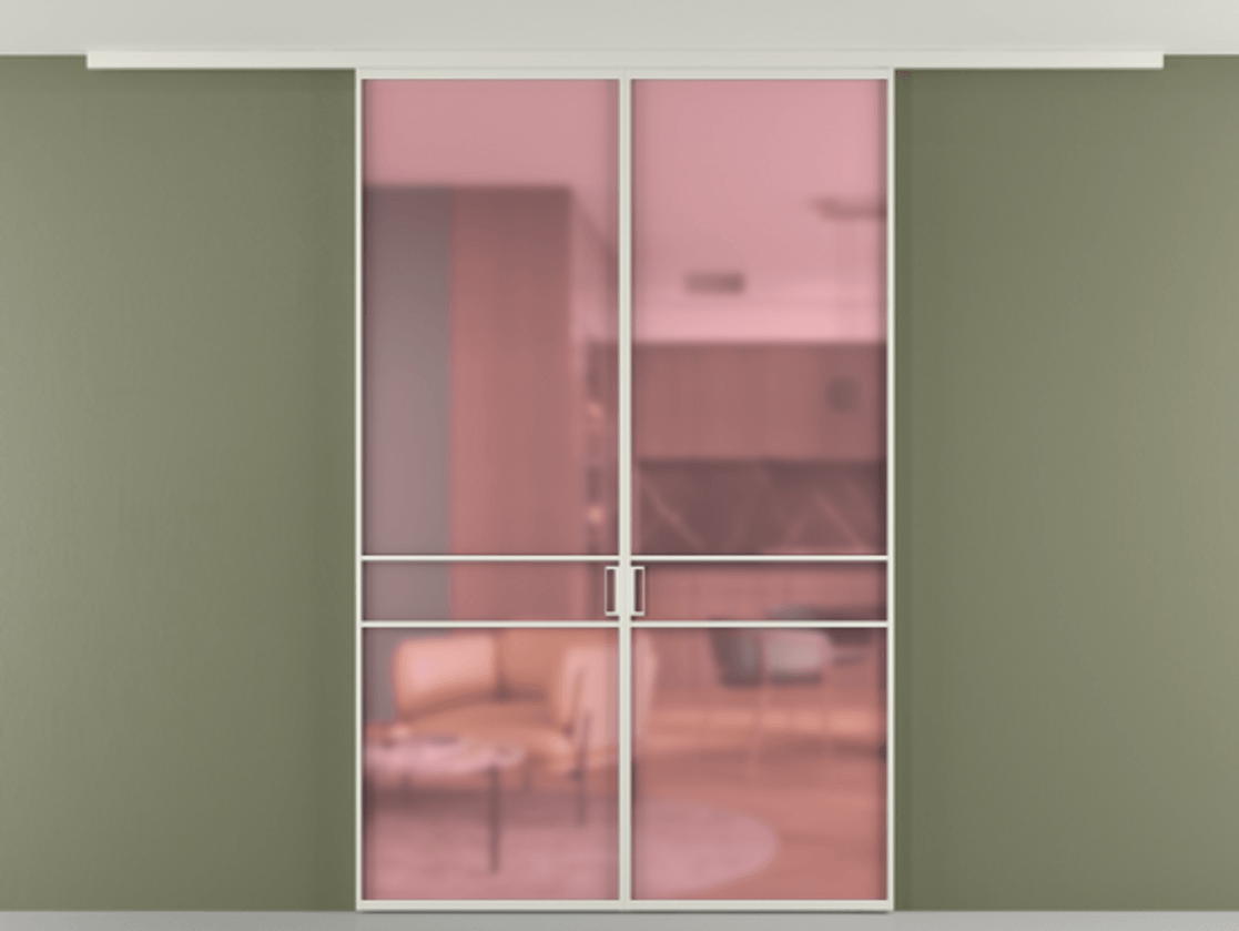 Перегородка Формато вдоль стены на потолок 2 створки АЛПР 040.02 Алюминий Белый Сатинированное розовое стекло, триплекс Цена 36453730 so'm | Volhovec