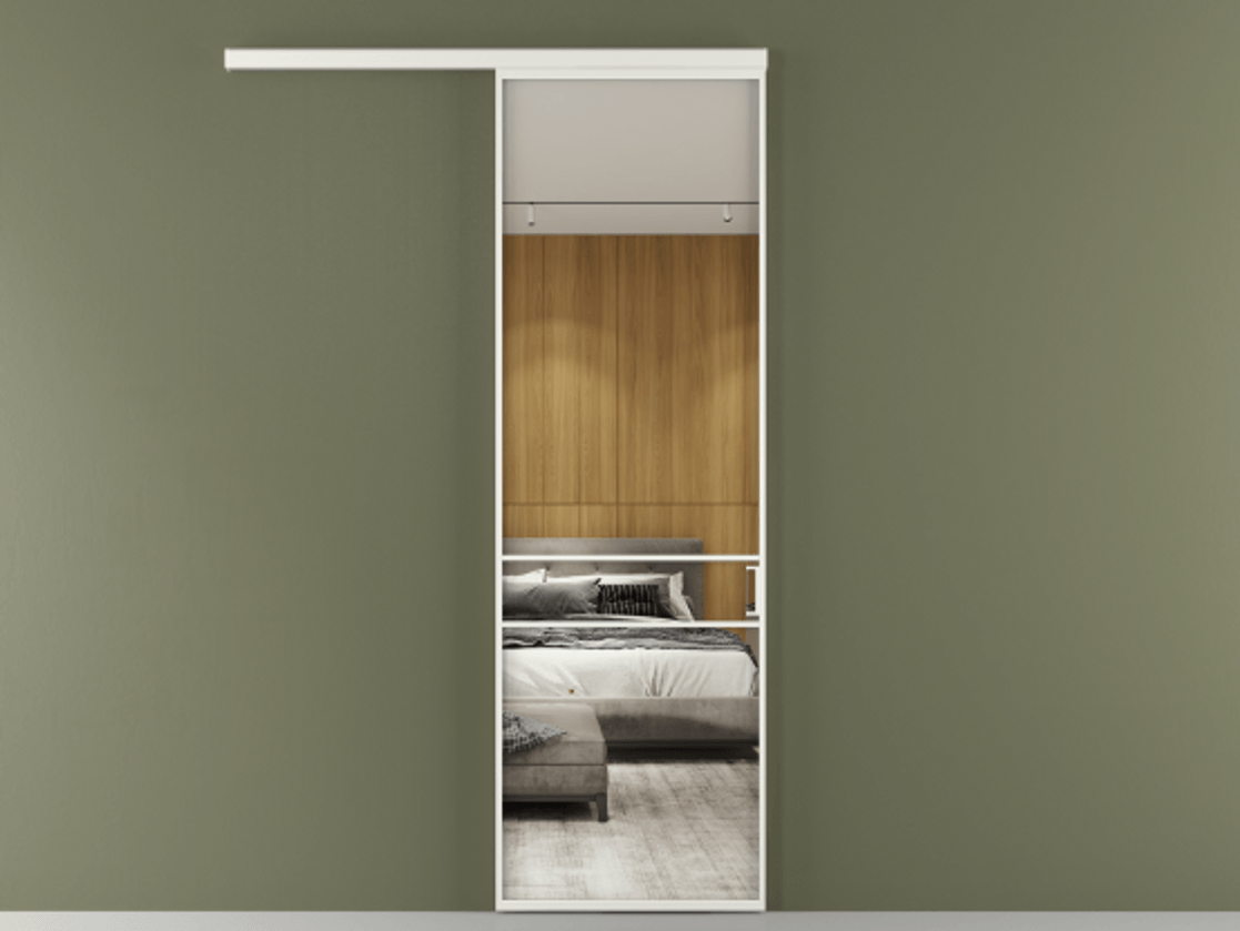 Перегородка Формато вдоль стены 1 створка АЛПР 040.02 Алюминий светло-серый Двустороннее зеркало, триплекс , триплекс 6 мм Цена 102325 ₽  | Volhovec