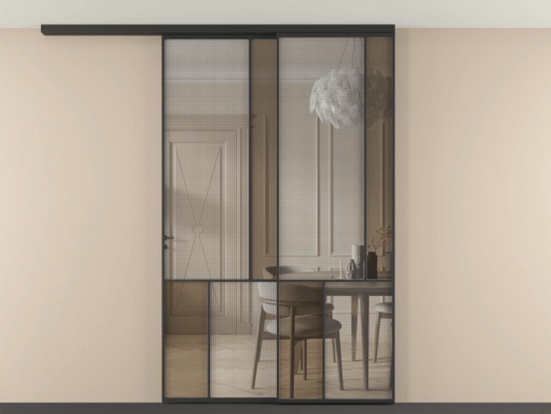 Перегородка Mosaic вдоль стены на потолок телескопик синхро 2 АЛПР 041.21 Алюминий Черный Декоративное стекло с сеткой "Mesh silver", триплекс, 6 мм + Прозрачное бронзовое стекло, триплекс, 6 мм. Скрытый короб ЧЕР Цена 322820 ₽ . Фабрика дверей Волховец 8 (800) 551 43 19 Перегородка Mosaic вдоль стены на потолок телескопик синхро 2 АЛПР 041.21 Алюминий Черный Декоративное стекло с сеткой "Mesh silver", триплекс, 6 мм + Прозрачное бронзовое стекло, триплекс, 6 мм Цена 322820 ₽ | Volhovec