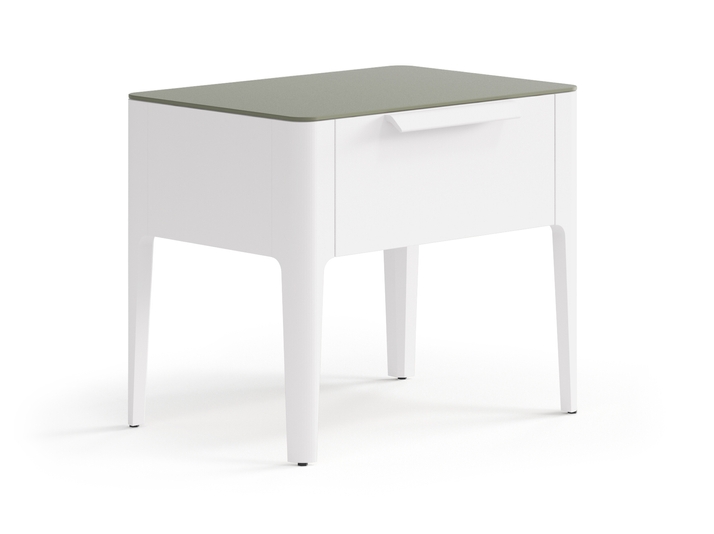 Мебель Тумба прикроватная Пьега 1 ящик. Цвет Матовый пудровый белый. Материал Гладкая эмаль. Коллекция Тумба прикроватная Пьега 1 ящик. Картинка.