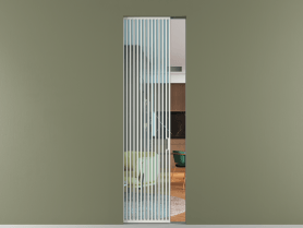 Алюминевая перегородка skr1_06_ Алюминий светло-серый Прозрачное голубое стекло, триплекс, 6мм. Цвет Алюминий светло-серый. Материал Алюминий в эмали. Коллекция Перегородка Formato скрытый пенал 1 створка. Картинка.