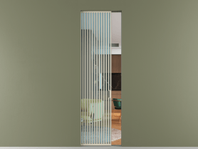 Алюминевая перегородка skr1_06_ Алюминий бежево-серый Прозрачное голубое стекло, триплекс, 6мм. Цвет Алюминий бежево-серый. Материал Алюминий в эмали. Коллекция Перегородка Formato скрытый пенал 1 створка. Картинка.