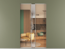 Алюминевая перегородка АЛПР 040.01 МОС ПРОЗ ОРАНЖ. Цвет Алюминий облачно-серый. Материал Алюминий в эмали. Коллекция Перегородка Formato скрытый пенал 2 створки. Картинка.