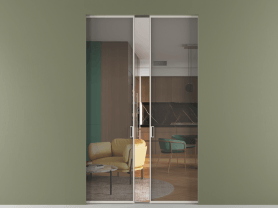 Алюминевая перегородка АЛПР 040.01 МОС Серый триплекс. Цвет Алюминий облачно-серый. Материал Алюминий в эмали. Коллекция Перегородка Formato скрытый пенал 2 створки. Картинка.