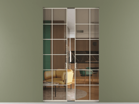 Алюминевая перегородка skr2_05_ Алюминий бежево-серый Бронза прозрачное. Цвет Алюминий бежево-серый. Материал Алюминий в эмали. Коллекция Перегородка Formato скрытый пенал 2 створки. Картинка.