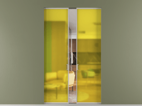 Алюминевая перегородка АЛПР 040.01 МОС САТ ЖЕЛ. Цвет Алюминий облачно-серый. Материал Алюминий в эмали. Коллекция Перегородка Formato скрытый пенал 2 створки. Картинка.