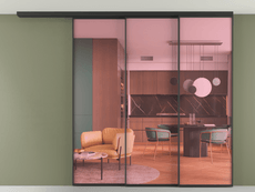 Перегородка Formato вдоль стены на потолок 3 створки с синхронным механизмом