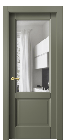 Дверь межкомнатная 1422 МОТ Прозрачное стекло. Цвет Матовый оливковый тёмный. Материал Гладкая эмаль. Коллекция Galant. Картинка.